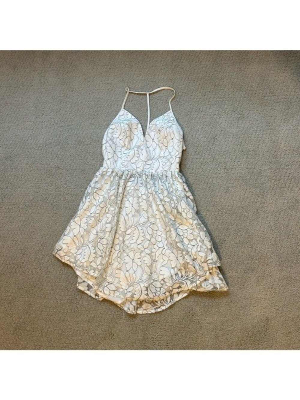 NBD Revolve Women’s Lace Dress White Black Open Back Romper Size XS